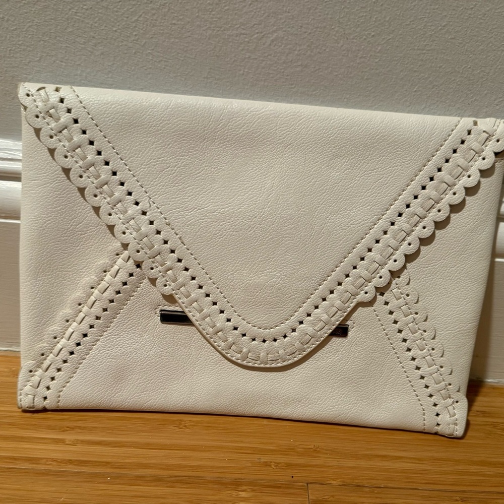 BCBG Max Azria White Envelope Leather Clutch with Cutout Design